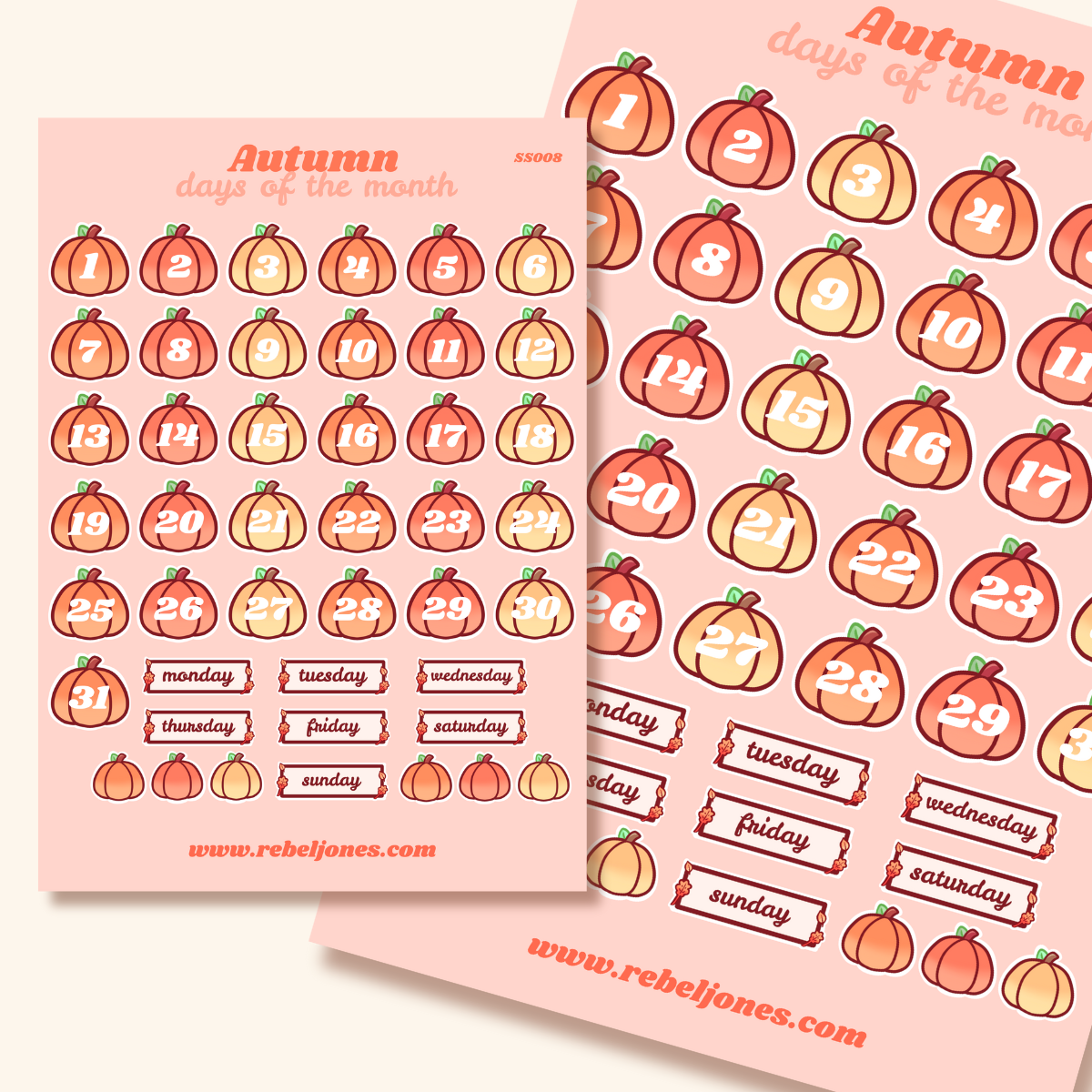 Autumn Days of the Month, Sticker Sheet