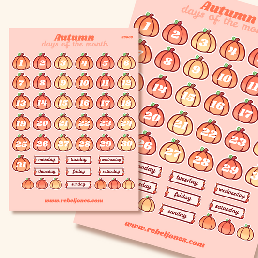 Autumn Days of the Month, Sticker Sheet