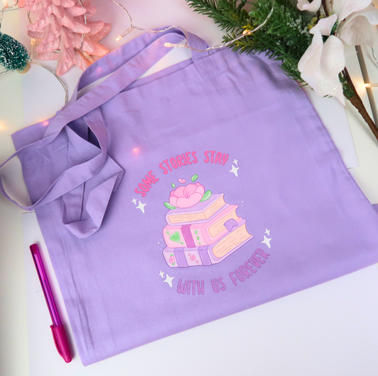 Some Stories Stay With us Forever, Purple Tote Bag