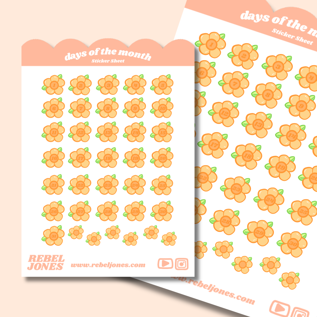 Days Of The Month, Flower Sticker Sheet - NEW DESIGN COMING SOON