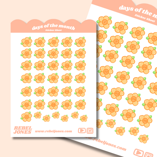 Days Of The Month, Flower Sticker Sheet - NEW DESIGN COMING SOON